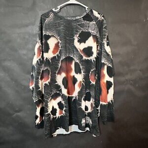 Cow Print Distressed Cotton Size 2XL Long Sleeve Unique Crew Black Punk Rock